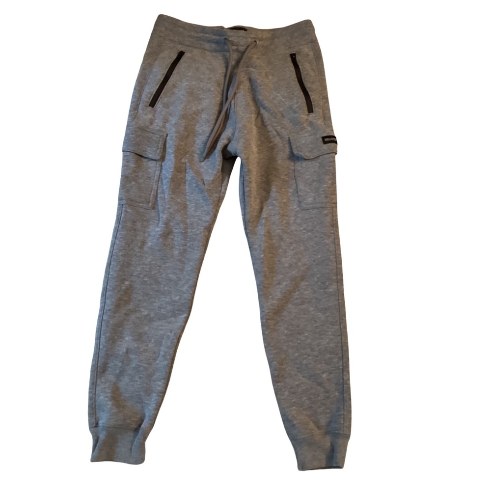 Hollister Mens Cargo Jogger Sweatpants Heather‎ Grey XS Fleece Lined Zip Pockets